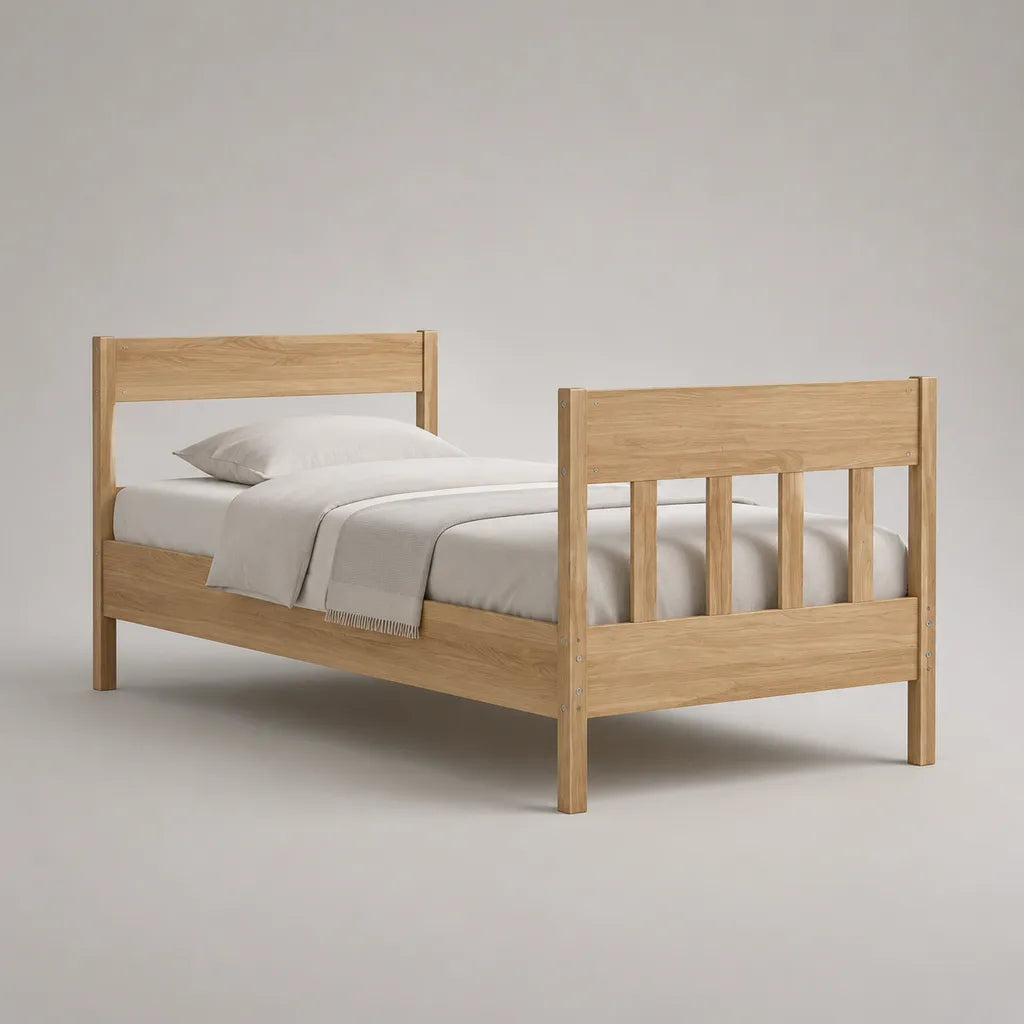 Einzelbett-Bettgestell aus massivem Kiefernholz, Natur, Liegefläche 90 × 200 cm, Gesamtmaß 208 × 98 × 100 cm