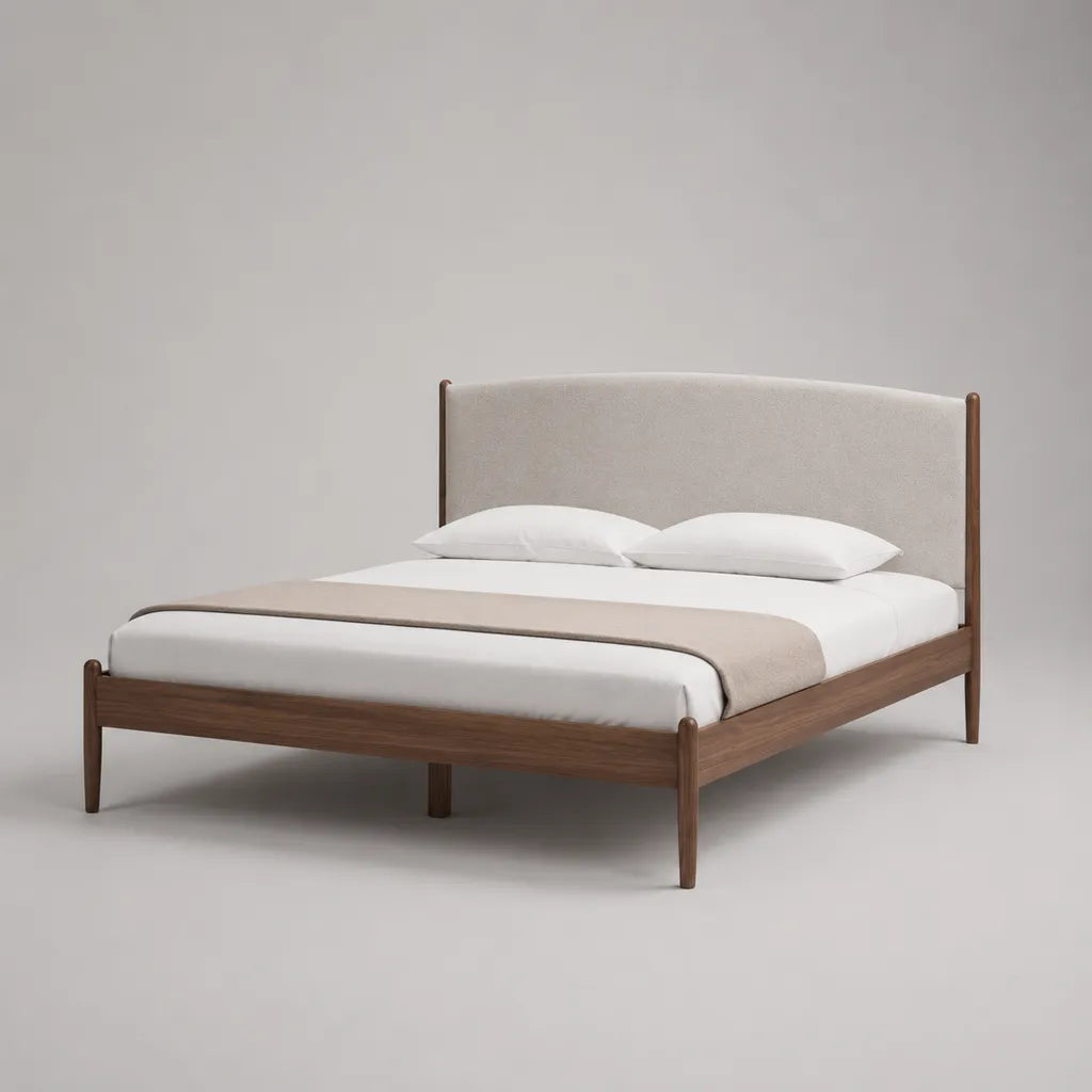 Polsterbett Doppelbett aus Massivholz und Polyester, Liegefläche 160 × 200 cm, Walnussbraun und Beige