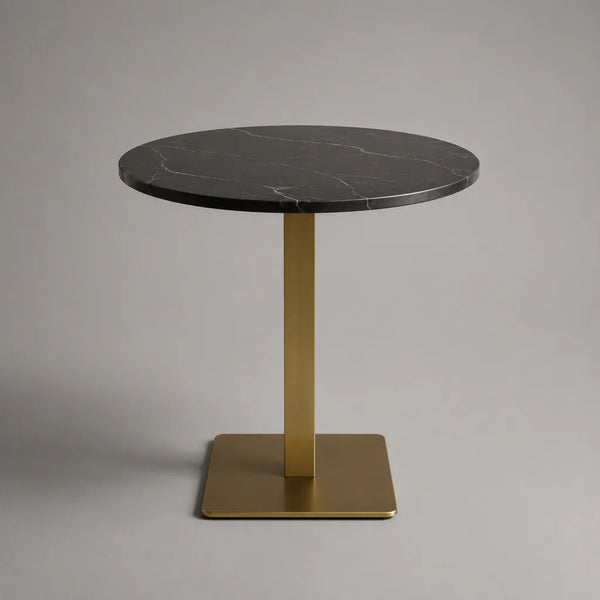 Runder Esstisch aus schwarzem Naturmarmor mit goldenem Edelstahlgestell, Ø 90 × H 75 cm