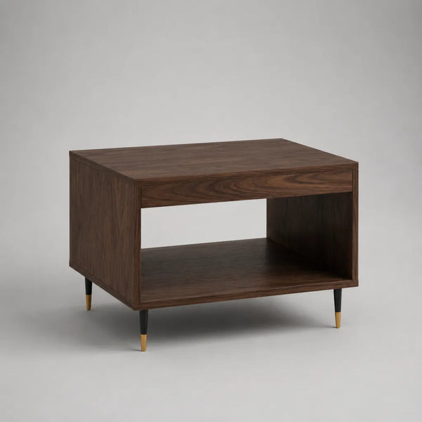 Quadratischer Couchtisch aus MDF mit Walnussfurnier, Schublade und Ablage, Dunkelbraun, 80 × 80 × 50 cm