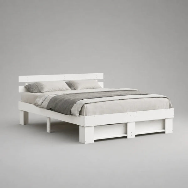 Doppelbett-Bettgestell aus massivem Kiefernholz, Weiß, 188 × 208 × 82 cm, Liegefläche 180 × 200 cm